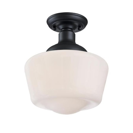 Brightbomb 9 in. 1-Light Semi-Flush Textured Black Finish White Opal Glass Mount Fixture BR2690193